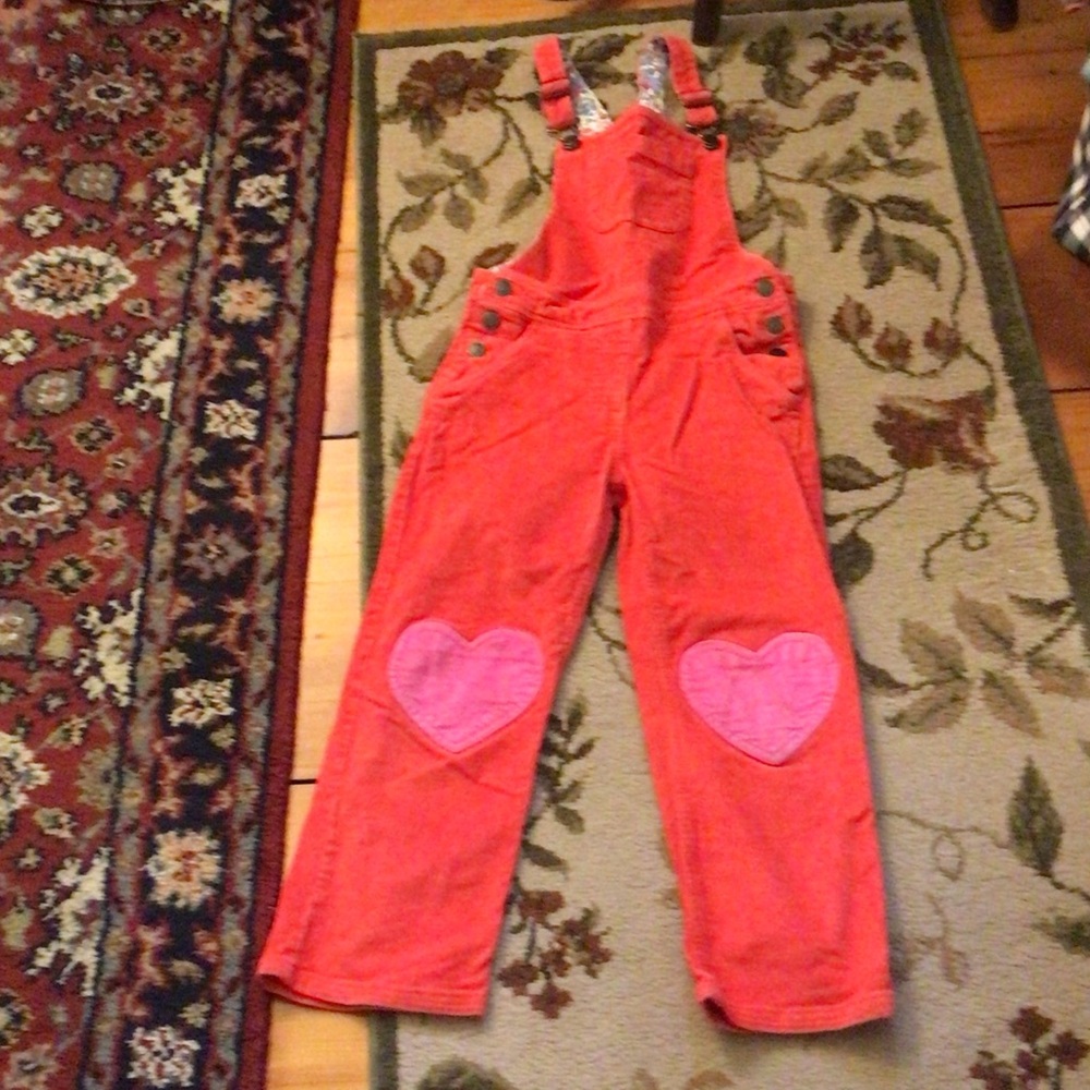 Boden Floral Lined Red Corduroy Overalls